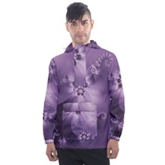 Royal Purple Floral Print Men s Front Pocket Pullover Windbreaker by SpinnyChairDesigns