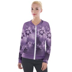 Royal Purple Floral Print Velour Zip Up Jacket by SpinnyChairDesigns