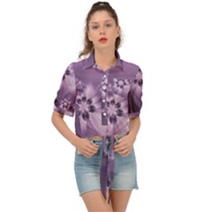 Royal Purple Floral Print Tie Front Shirt  by SpinnyChairDesigns