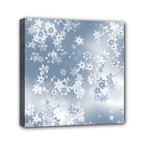 Faded Blue White Floral Print Mini Canvas 6  X 6  (stretched) by SpinnyChairDesigns