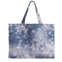 Faded Blue White Floral Print Zipper Mini Tote Bag by SpinnyChairDesigns