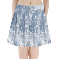 Faded Blue White Floral Print Pleated Mini Skirt by SpinnyChairDesigns