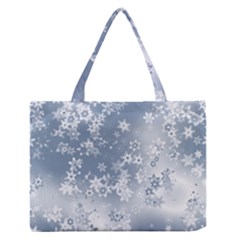 Faded Blue White Floral Print Zipper Medium Tote Bag by SpinnyChairDesigns