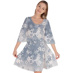 Faded Blue White Floral Print Velour Kimono Dress by SpinnyChairDesigns