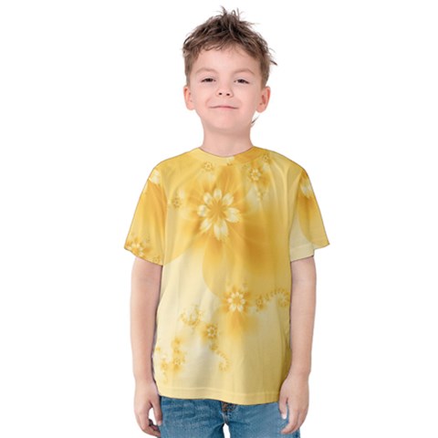 Saffron Yellow Floral Print Kids  Cotton Tee by SpinnyChairDesigns