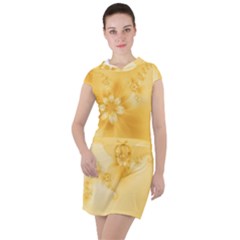 Saffron Yellow Floral Print Drawstring Hooded Dress by SpinnyChairDesigns