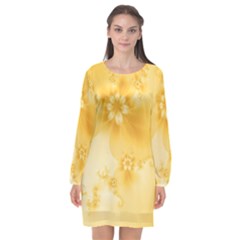 Saffron Yellow Floral Print Long Sleeve Chiffon Shift Dress  by SpinnyChairDesigns