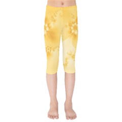 Saffron Yellow Floral Print Kids  Capri Leggings  by SpinnyChairDesigns