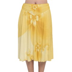 Saffron Yellow Floral Print Velvet Flared Midi Skirt by SpinnyChairDesigns