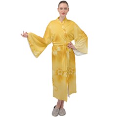 Saffron Yellow Floral Print Maxi Velour Kimono by SpinnyChairDesigns