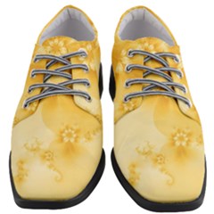 Saffron Yellow Floral Print Women Heeled Oxford Shoes by SpinnyChairDesigns