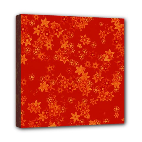 Orange Red Floral Print Mini Canvas 8  X 8  (stretched) by SpinnyChairDesigns
