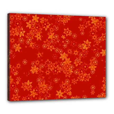 Orange Red Floral Print Canvas 24  X 20  (stretched)