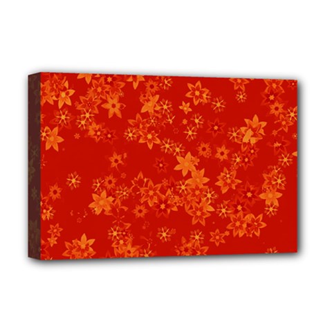 Orange Red Floral Print Deluxe Canvas 18  X 12  (stretched) by SpinnyChairDesigns