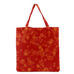 Orange Red Floral Print Grocery Tote Bag by SpinnyChairDesigns