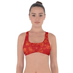 Orange Red Floral Print Got No Strings Sports Bra by SpinnyChairDesigns