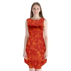 Orange Red Floral Print Sleeveless Chiffon Dress   by SpinnyChairDesigns