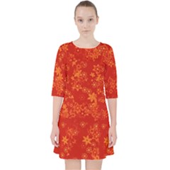 Orange Red Floral Print Pocket Dress by SpinnyChairDesigns