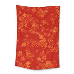 Orange Red Floral Print Small Tapestry by SpinnyChairDesigns