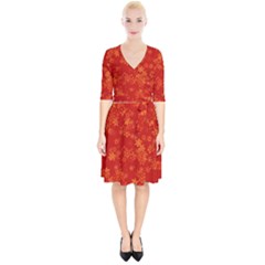Orange Red Floral Print Wrap Up Cocktail Dress by SpinnyChairDesigns