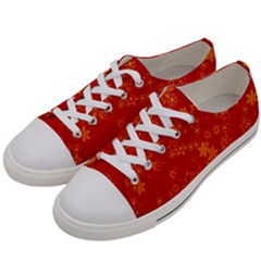 Orange Red Floral Print Women s Low Top Canvas Sneakers by SpinnyChairDesigns