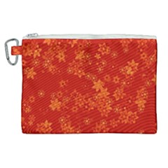 Orange Red Floral Print Canvas Cosmetic Bag (xl) by SpinnyChairDesigns