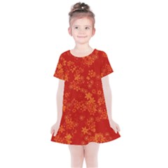 Orange Red Floral Print Kids  Simple Cotton Dress by SpinnyChairDesigns