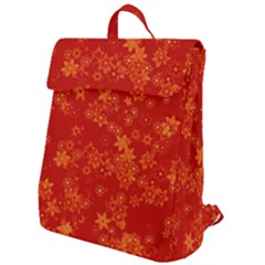 Orange Red Floral Print Flap Top Backpack by SpinnyChairDesigns