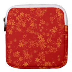 Orange Red Floral Print Mini Square Pouch by SpinnyChairDesigns