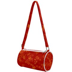 Orange Red Floral Print Mini Cylinder Bag by SpinnyChairDesigns