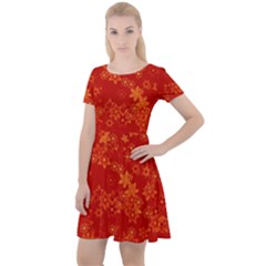 Orange Red Floral Print Cap Sleeve Velour Dress  by SpinnyChairDesigns