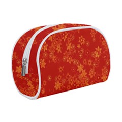 Orange Red Floral Print Makeup Case (small) by SpinnyChairDesigns