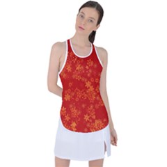 Orange Red Floral Print Racer Back Mesh Tank Top by SpinnyChairDesigns