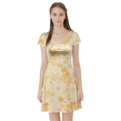 Yellow Flowers Floral Print Short Sleeve Skater Dress by SpinnyChairDesigns