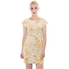 Yellow Flowers Floral Print Cap Sleeve Bodycon Dress by SpinnyChairDesigns