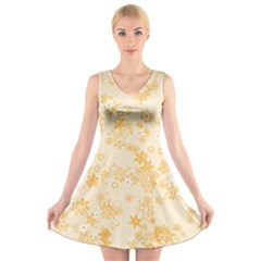 Yellow Flowers Floral Print V-neck Sleeveless Dress by SpinnyChairDesigns