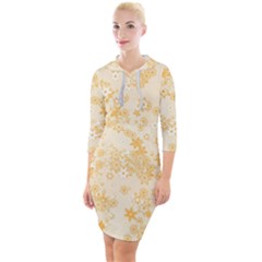 Yellow Flowers Floral Print Quarter Sleeve Hood Bodycon Dress by SpinnyChairDesigns