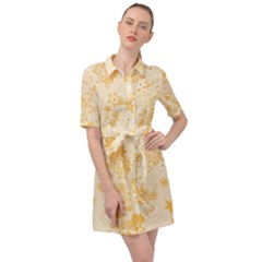 Yellow Flowers Floral Print Belted Shirt Dress by SpinnyChairDesigns