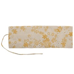 Yellow Flowers Floral Print Roll Up Canvas Pencil Holder (m) by SpinnyChairDesigns