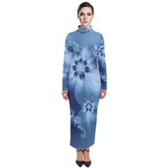 Steel Blue Flowers Turtleneck Maxi Dress