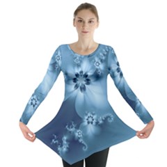 Steel Blue Flowers Long Sleeve Tunic  by SpinnyChairDesigns