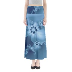 Steel Blue Flowers Full Length Maxi Skirt by SpinnyChairDesigns