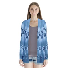 Steel Blue Flowers Drape Collar Cardigan by SpinnyChairDesigns