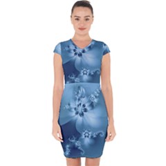 Steel Blue Flowers Capsleeve Drawstring Dress  by SpinnyChairDesigns