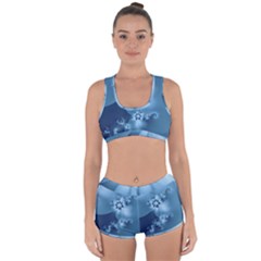 Steel Blue Flowers Racerback Boyleg Bikini Set