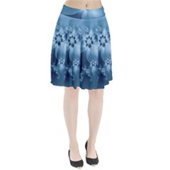 Steel Blue Flowers Pleated Skirt