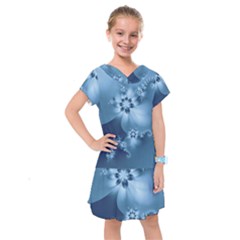 Steel Blue Flowers Kids  Drop Waist Dress by SpinnyChairDesigns