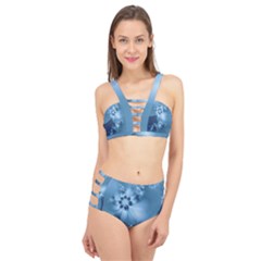 Steel Blue Flowers Cage Up Bikini Set