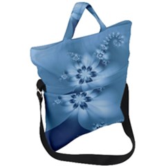 Steel Blue Flowers Fold Over Handle Tote Bag