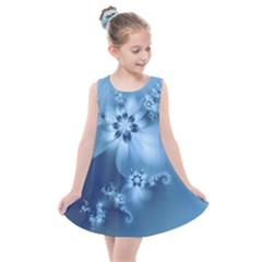 Steel Blue Flowers Kids  Summer Dress